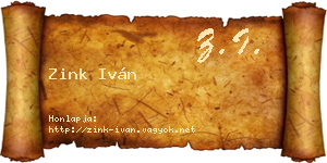 Zink Iván névjegykártya